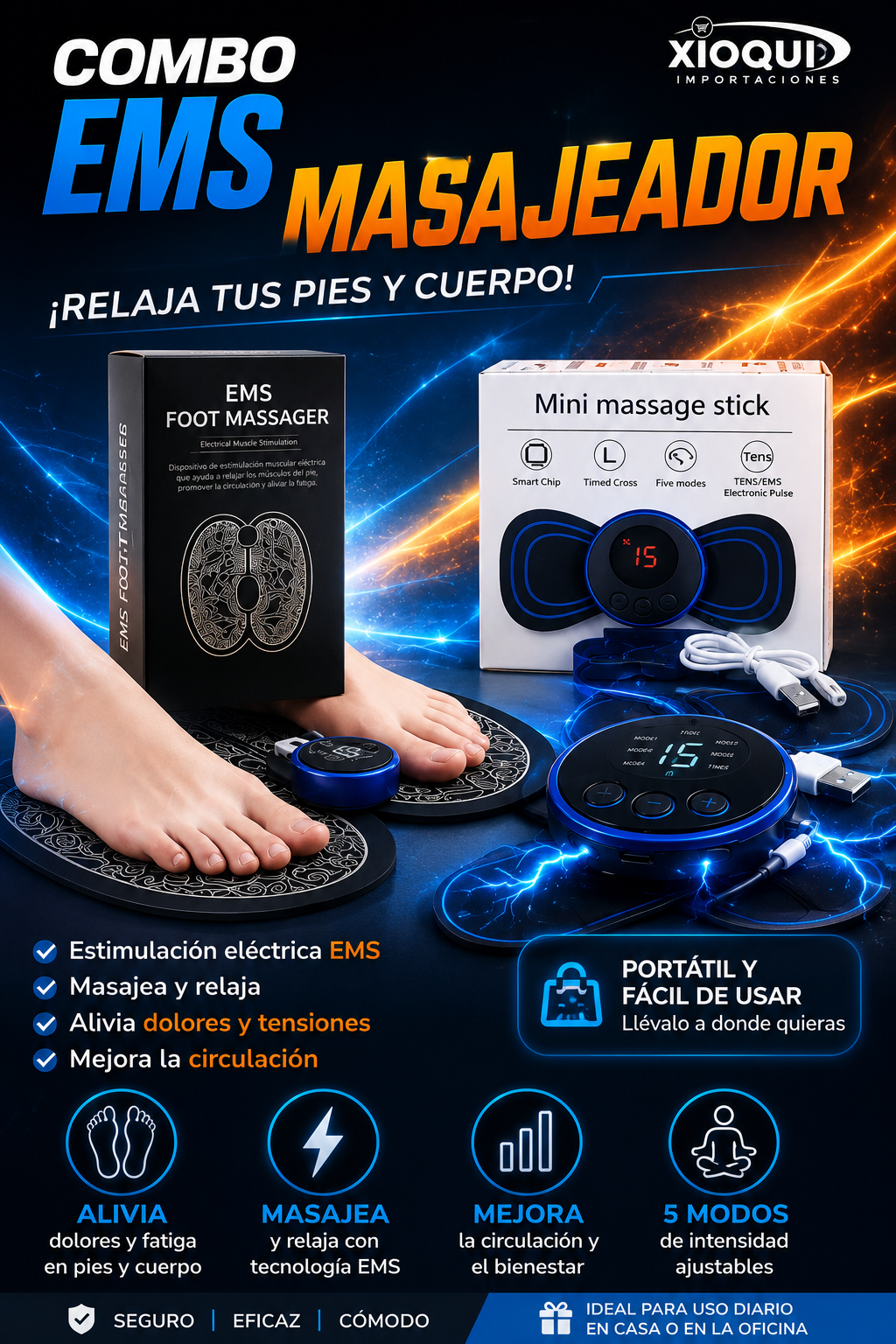 COMBO Masajeador EMS Pies + Mini Massage Stick Recargable